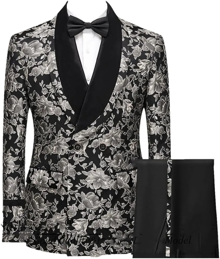 Men Suits Blazer Beautiful Lilac Purple Floral Pattern Tuxedos 3 Pieces Formal Party Costume Slim Fit Suits Set