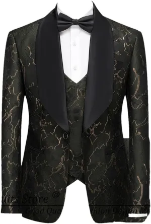 Men Suits Blazer Beautiful Lilac Purple Floral Pattern Tuxedos 3 Pieces Formal Party Costume Slim Fit Suits Set