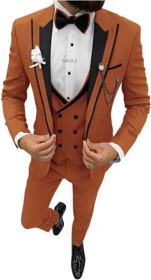 Men Tuxedo Suit Set Double Breasted Suit Men 3 Piece Suit for Wedding Prom Party Dinner One Button Blazer Vest Pants