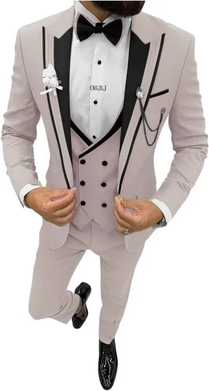 Men Tuxedo Suit Set Double Breasted Suit Men 3 Piece Suit for Wedding Prom Party Dinner One Button Blazer Vest Pants