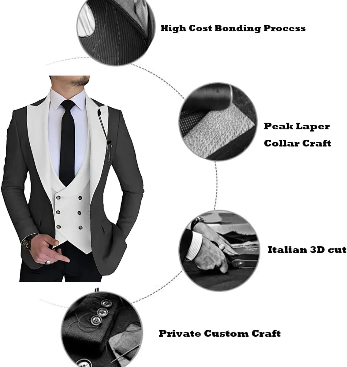 Men's 3 Piece Suit Slim Fit Suits One Button Blazer Vest Pants Formal Business Wedding Prom Suits