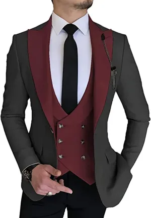 Men's 3 Piece Suit Slim Fit Suits One Button Blazer Vest Pants Formal Business Wedding Prom Suits