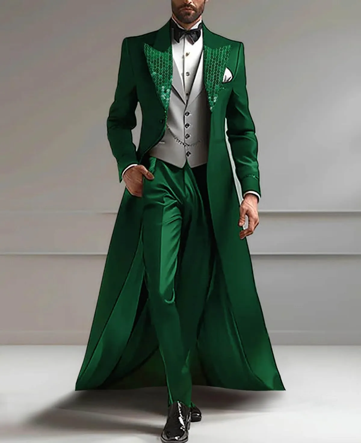 Men's 3-Piece Tuxedo Suit Peaked Lapel Coat, Vest and Pants, Formal Evening Wear