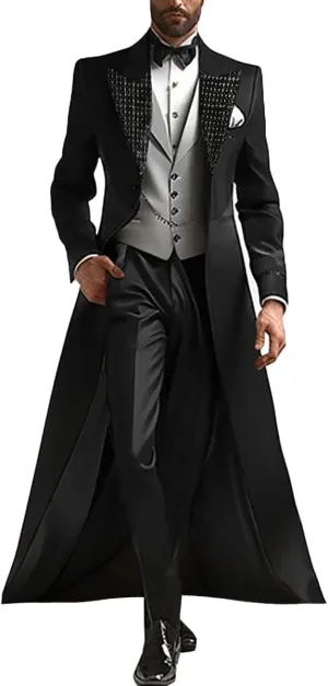 Men's 3-Piece Tuxedo Suit Peaked Lapel Coat, Vest and Pants, Formal Evening Wear
