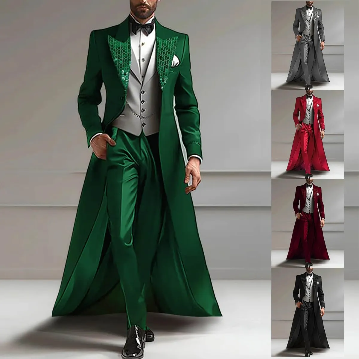 Men's 3-Piece Tuxedo Suit Peaked Lapel Coat, Vest and Pants, Formal Evening Wear