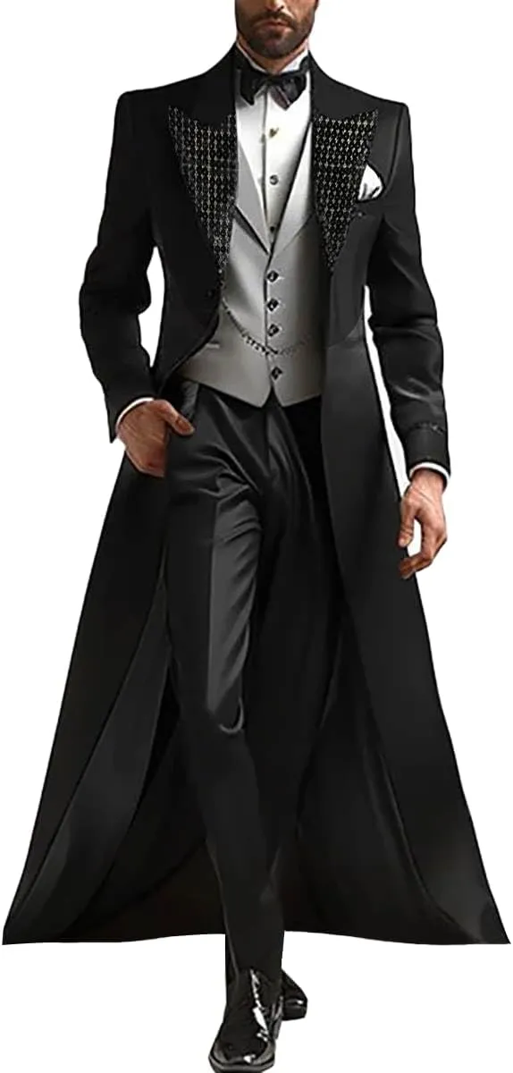 Men's 3-Piece Tuxedo Suit Peaked Lapel Coat, Vest and Pants, Formal Evening Wear