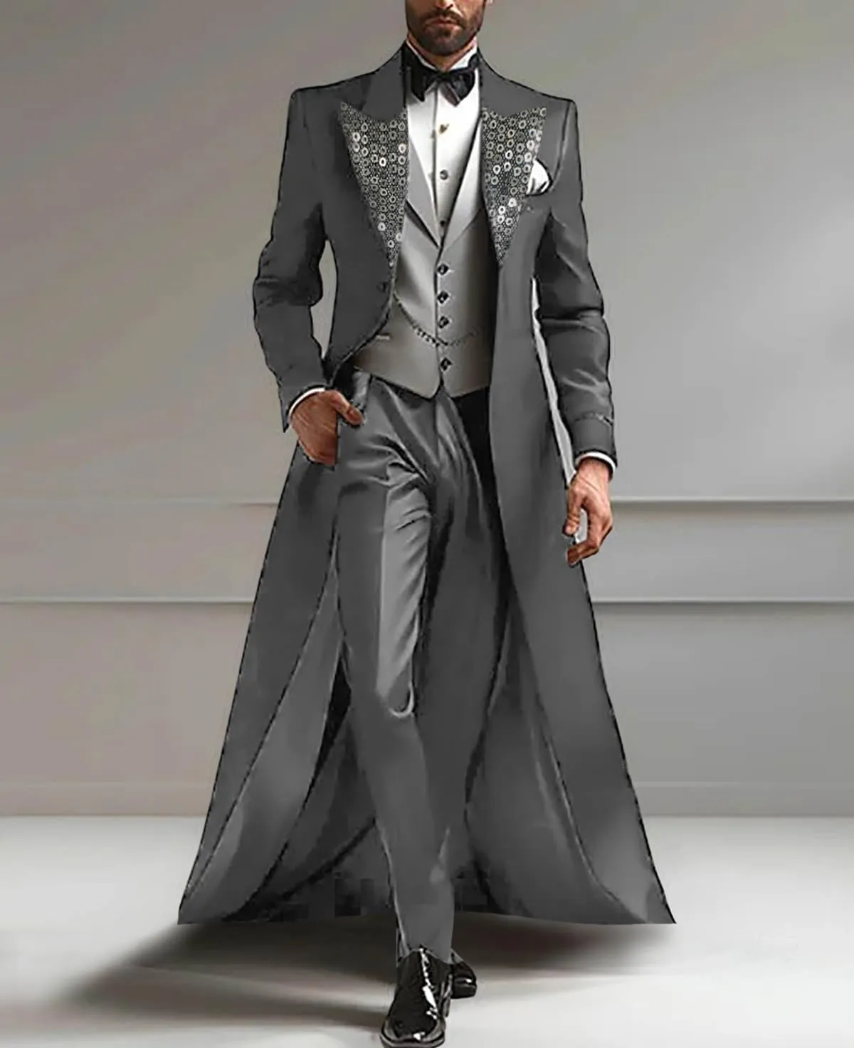 Men's 3-Piece Tuxedo Suit Peaked Lapel Coat, Vest and Pants, Formal Evening Wear
