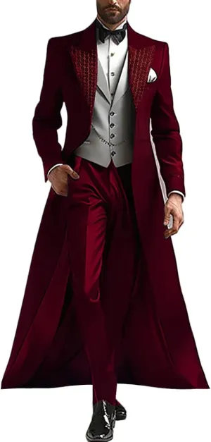 Men's 3-Piece Tuxedo Suit Peaked Lapel Coat, Vest and Pants, Formal Evening Wear