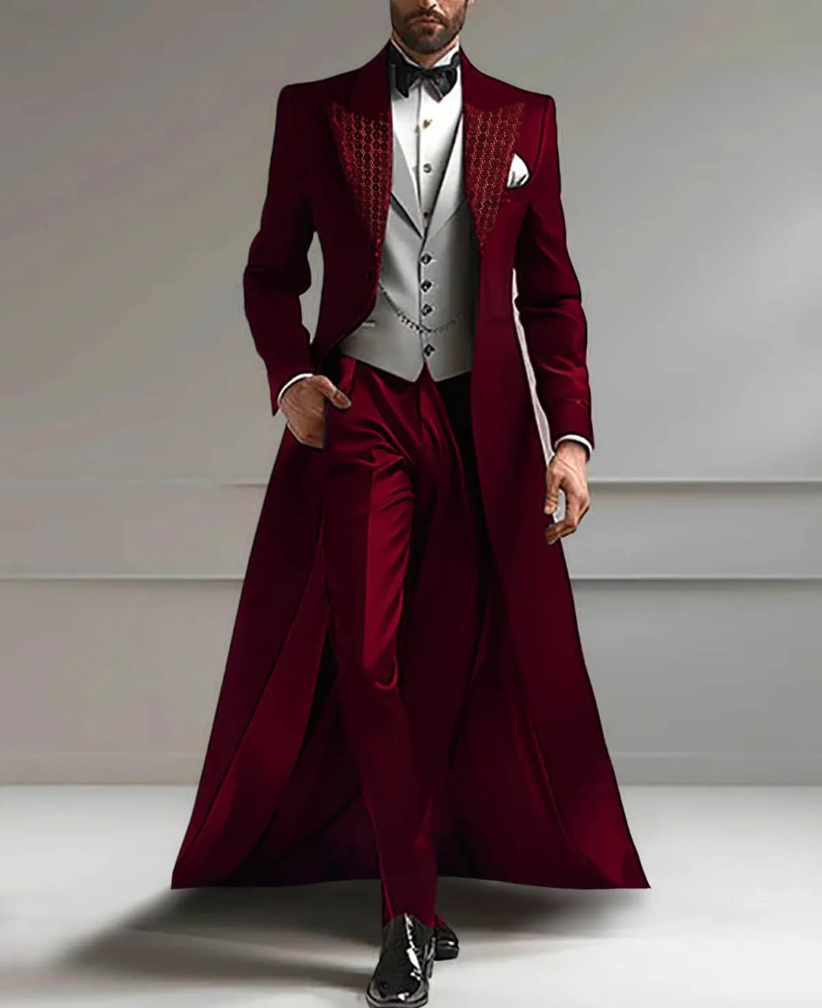Men's 3-Piece Tuxedo Suit Peaked Lapel Coat, Vest and Pants, Formal Evening Wear