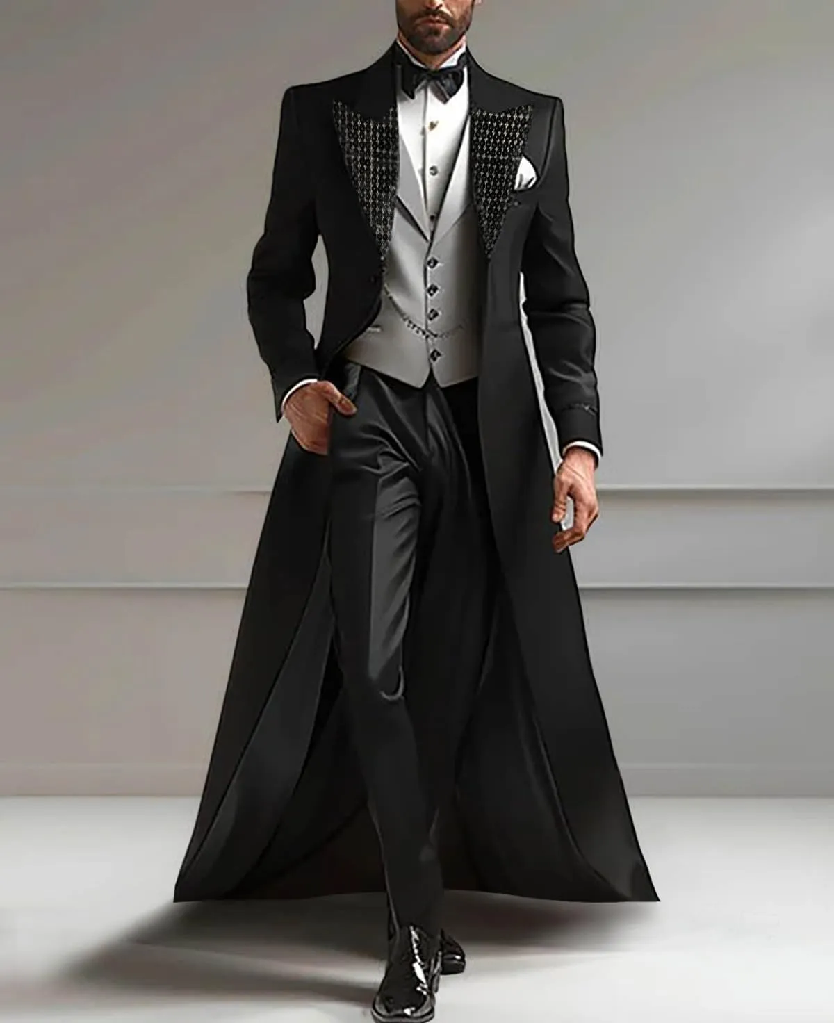 Men's 3-Piece Tuxedo Suit Peaked Lapel Coat, Vest and Pants, Formal Evening Wear