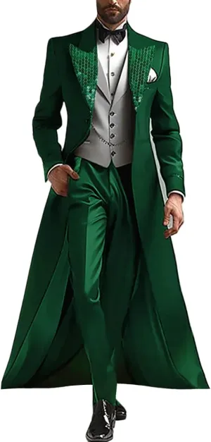 Men's 3-Piece Tuxedo Suit Peaked Lapel Coat, Vest and Pants, Formal Evening Wear