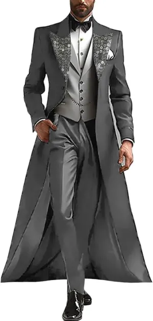 Men's 3-Piece Tuxedo Suit Peaked Lapel Coat, Vest and Pants, Formal Evening Wear