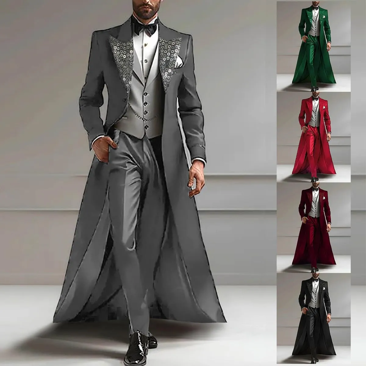 Men's 3-Piece Tuxedo Suit Peaked Lapel Coat, Vest and Pants, Formal Evening Wear