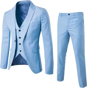Men's 3 Pieces Suit Slim Fit 2 Button Business Dress Suits Blazer Vest Pants Set For Men Wedding Party Tuxedo Suits