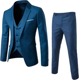 Men's 3 Pieces Suit Slim Fit 2 Button Business Dress Suits Blazer Vest Pants Set For Men Wedding Party Tuxedo Suits