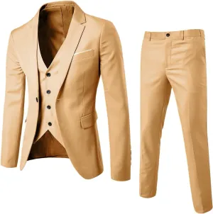 Men's 3 Pieces Suit Slim Fit 2 Button Business Dress Suits Blazer Vest Pants Set For Men Wedding Party Tuxedo Suits