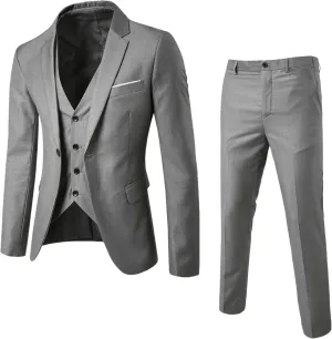 Men's 3 Pieces Suit Slim Fit 2 Button Business Dress Suits Blazer Vest Pants Set For Men Wedding Party Tuxedo Suits