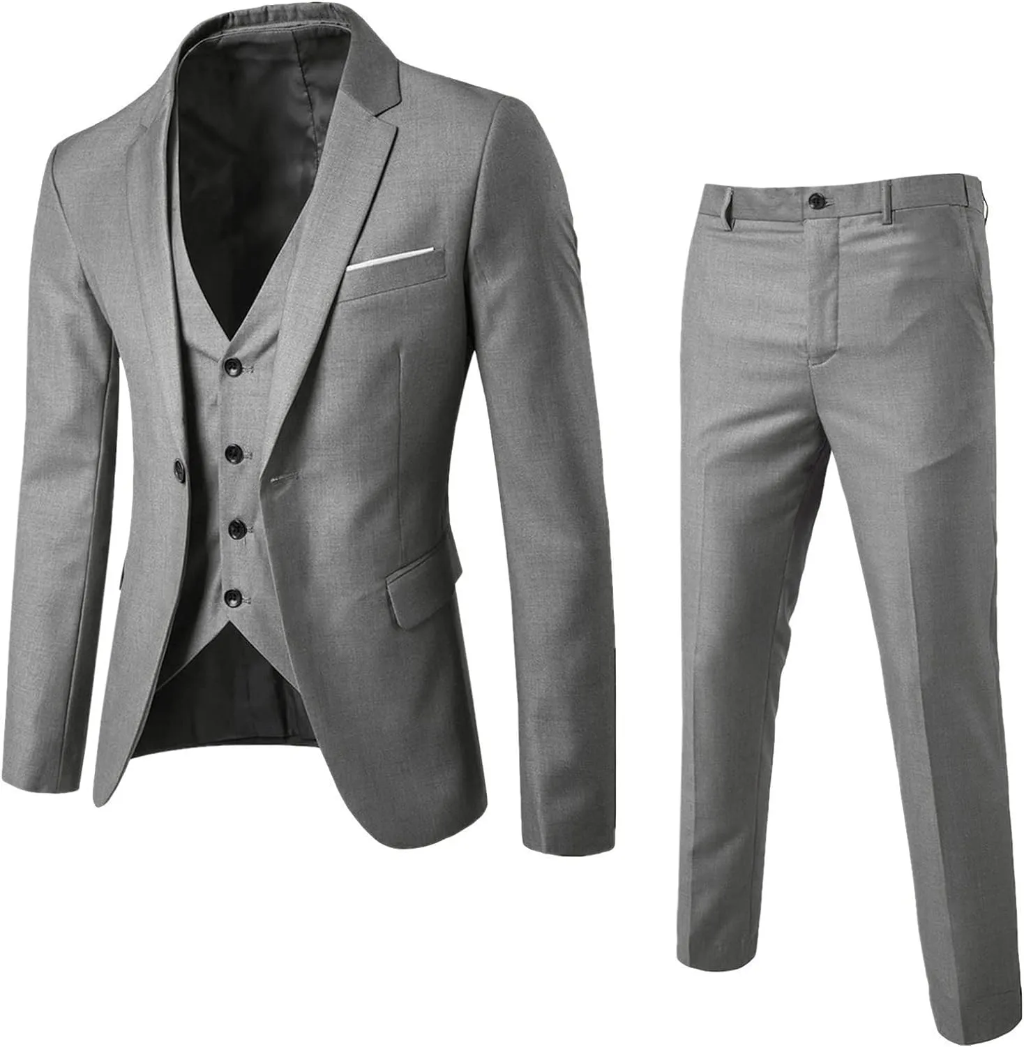 Men's 3 Pieces Suit Slim Fit 2 Button Business Dress Suits Blazer Vest Pants Set For Men Wedding Party Tuxedo Suits