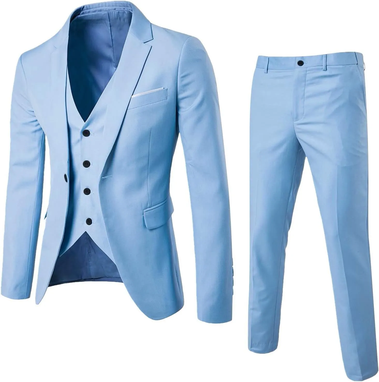 Men's 3 Pieces Suit Slim Fit 2 Button Business Dress Suits Blazer Vest Pants Set For Men Wedding Party Tuxedo Suits