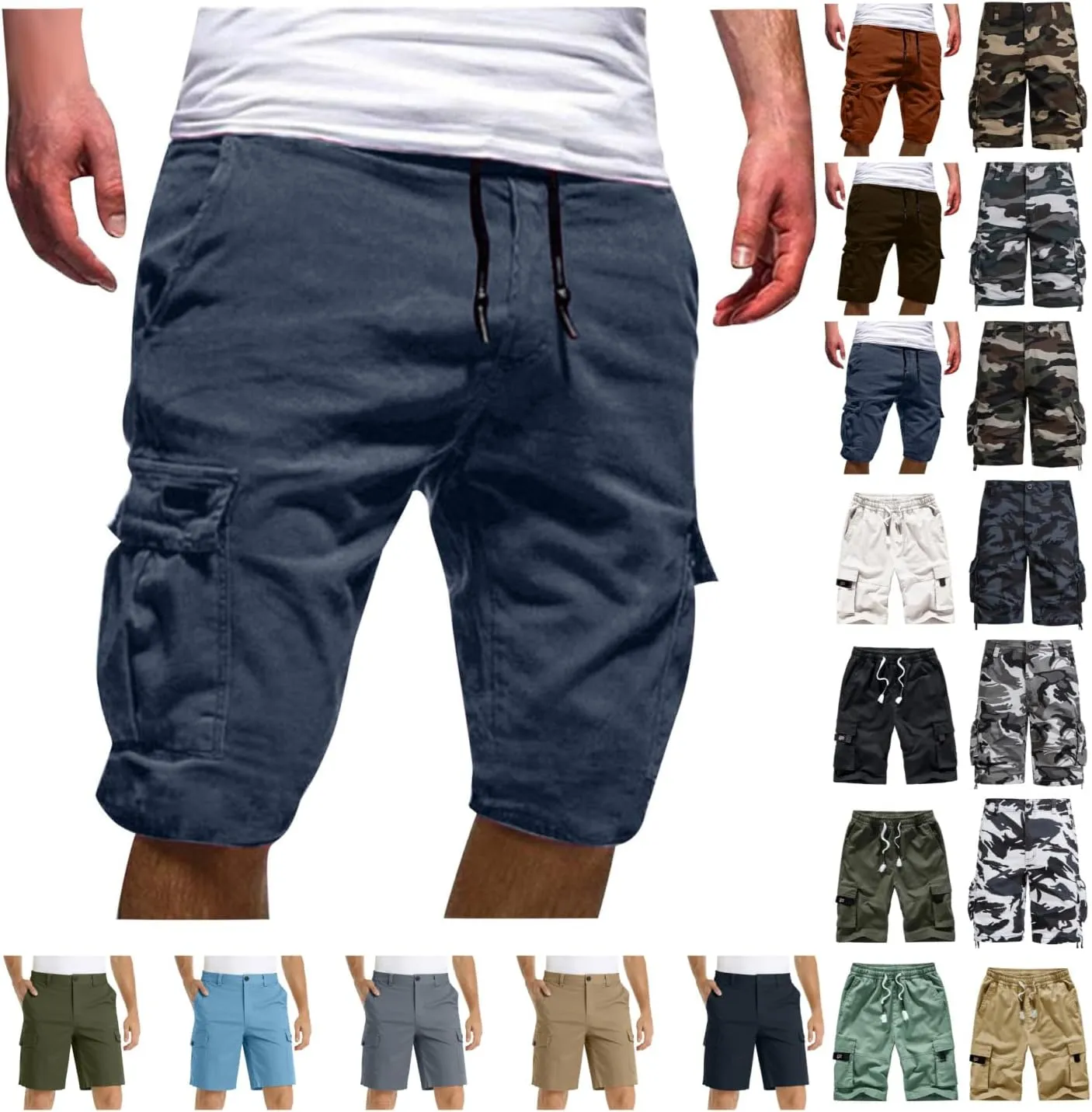 Mens Big and Tall Cargo Shorts Classic Fit Stretch Lightweight Multi Pocket Casual Camo Cargo Pants Fishing Hiking