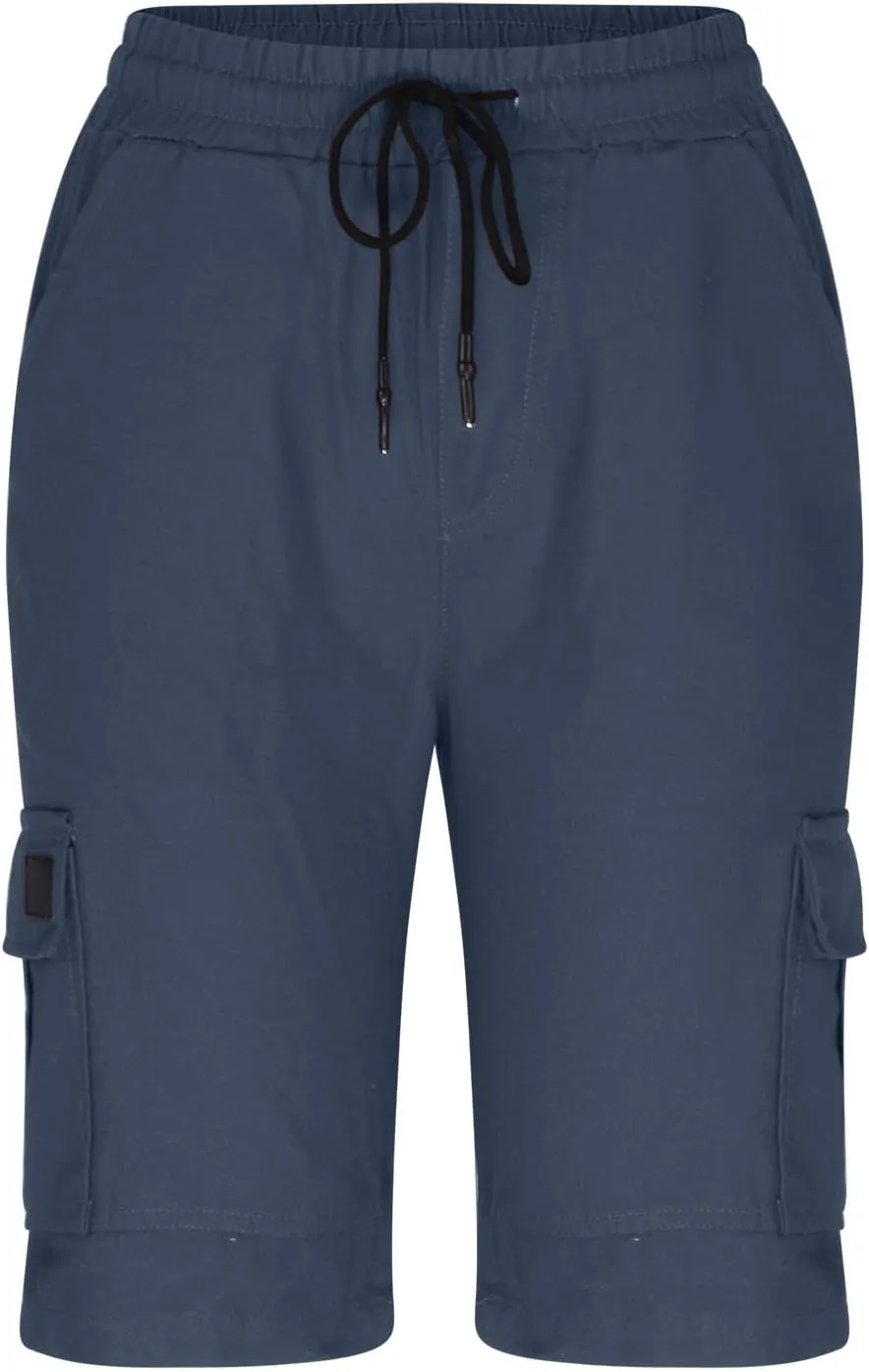 Mens Big and Tall Cargo Shorts Classic Fit Stretch Lightweight Multi Pocket Casual Camo Cargo Pants Fishing Hiking