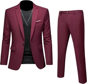 Men's Blazer Pants Business Solid Color Slim Fit Suits 2 Pieces Groom Wedding Social Tuxedos Set