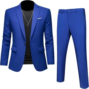 Men's Blazer Pants Business Solid Color Slim Fit Suits 2 Pieces Groom Wedding Social Tuxedos Set