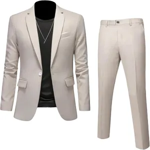 Men's Blazer Pants Business Solid Color Slim Fit Suits 2 Pieces Groom Wedding Social Tuxedos Set