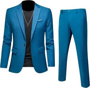 Men's Blazer Pants Business Solid Color Slim Fit Suits 2 Pieces Groom Wedding Social Tuxedos Set