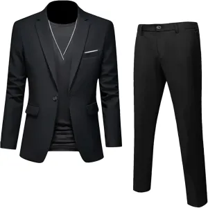Men's Blazer Pants Business Solid Color Slim Fit Suits 2 Pieces Groom Wedding Social Tuxedos Set