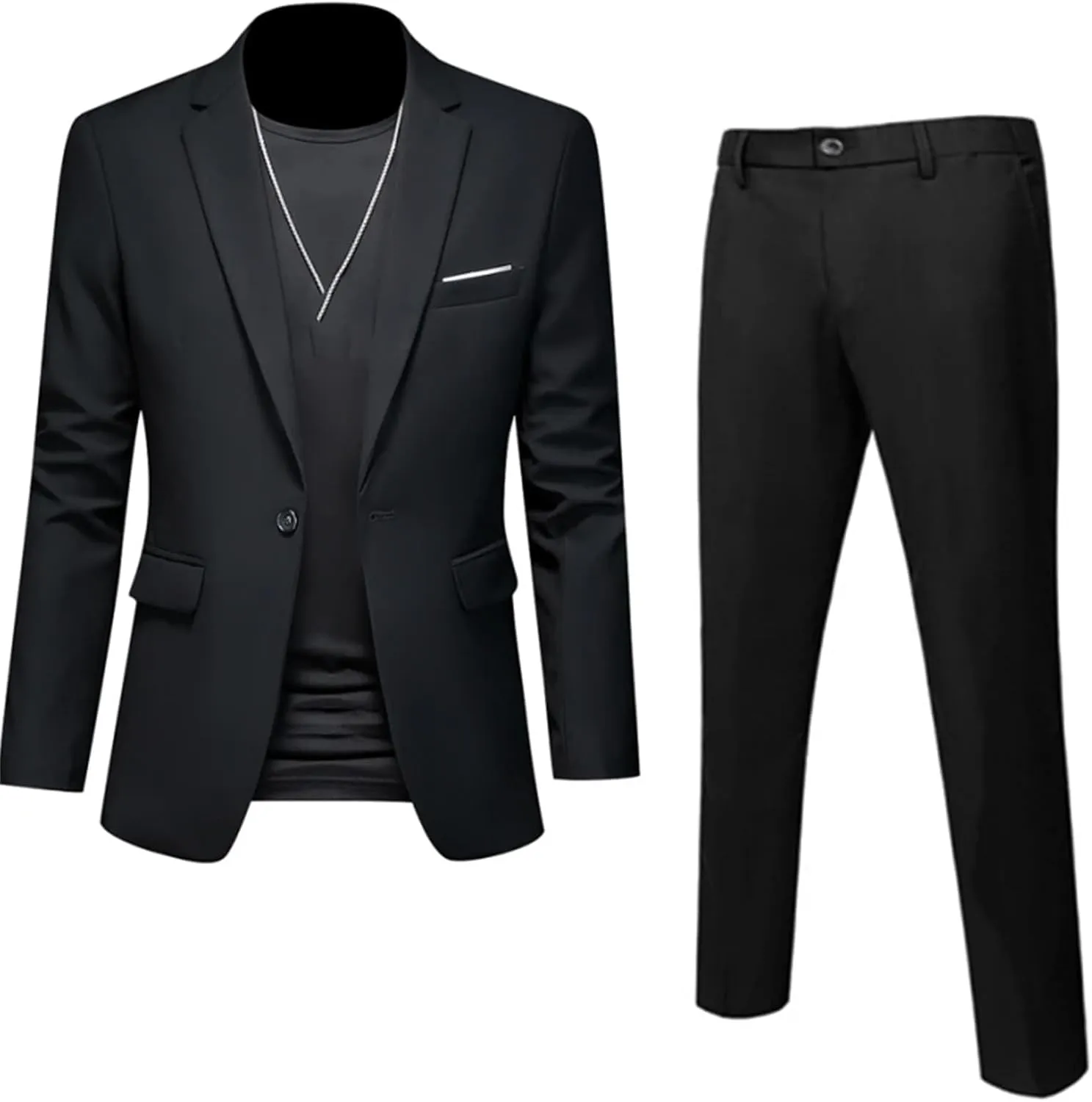 Men's Blazer Pants Business Solid Color Slim Fit Suits 2 Pieces Groom Wedding Social Tuxedos Set