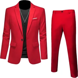 Men's Blazer Pants Business Solid Color Slim Fit Suits 2 Pieces Groom Wedding Social Tuxedos Set