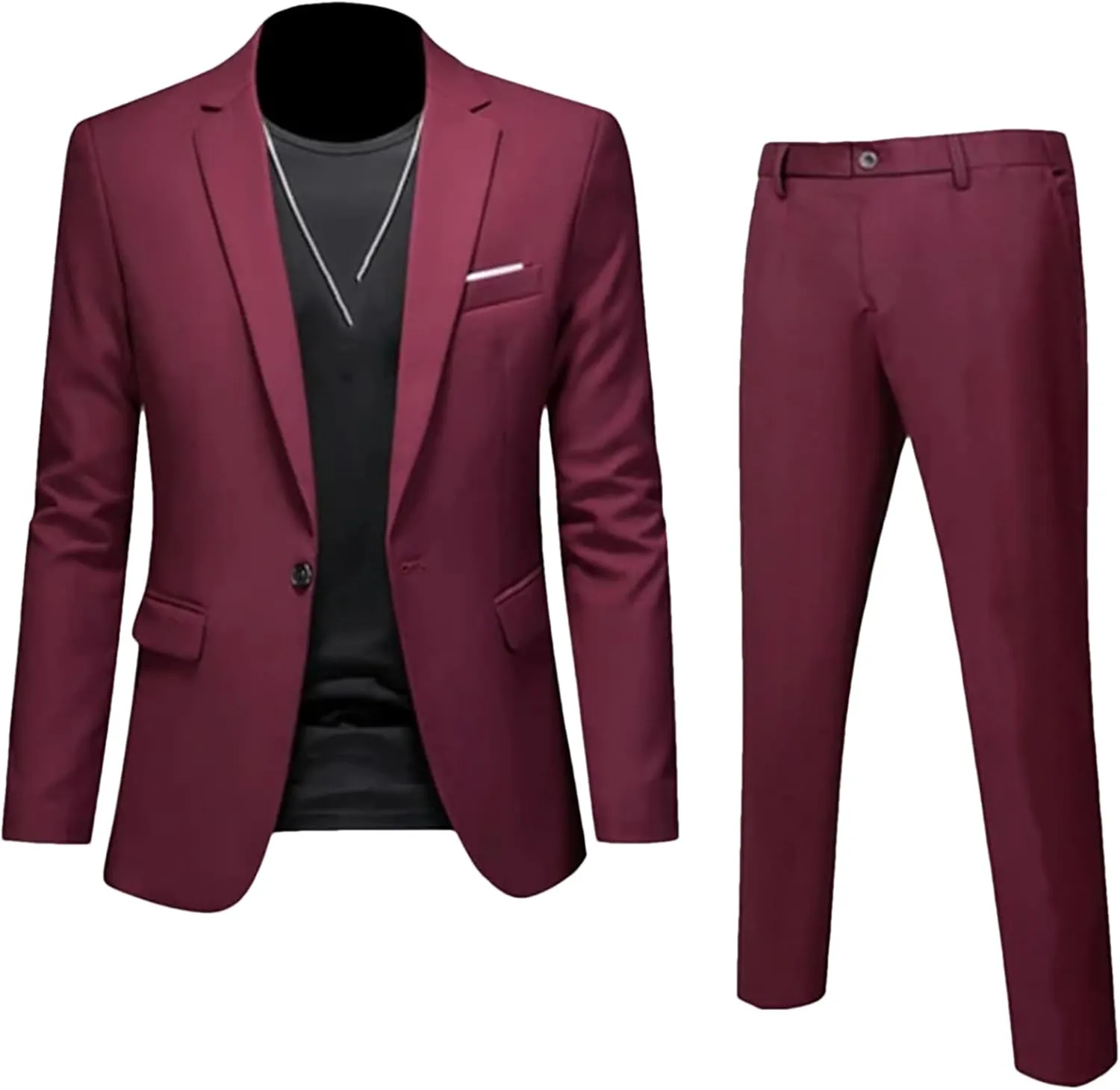Men's Blazer Pants Business Solid Color Slim Fit Suits 2 Pieces Groom Wedding Social Tuxedos Set