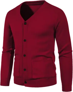 Mens Cardigan Sweater Cashmere Wool Blend V Neck Buttons Designed Long Sleeve Solid Warm Cardigan with Pockets