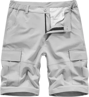 Men's Cargo Shorts Multi-Pocket Zipper Buttoned Elastic Waist Cotton Casual Outdoor Lightweight Workout Work Short