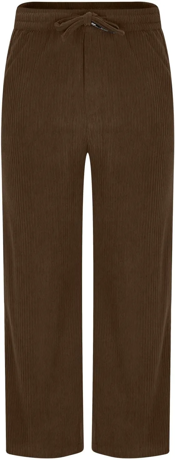 Men's Casual Baggy Corduroy Pants Stylish Comfortable Elastic High Waist Drawstring Wide Leg Trousers with Pockets