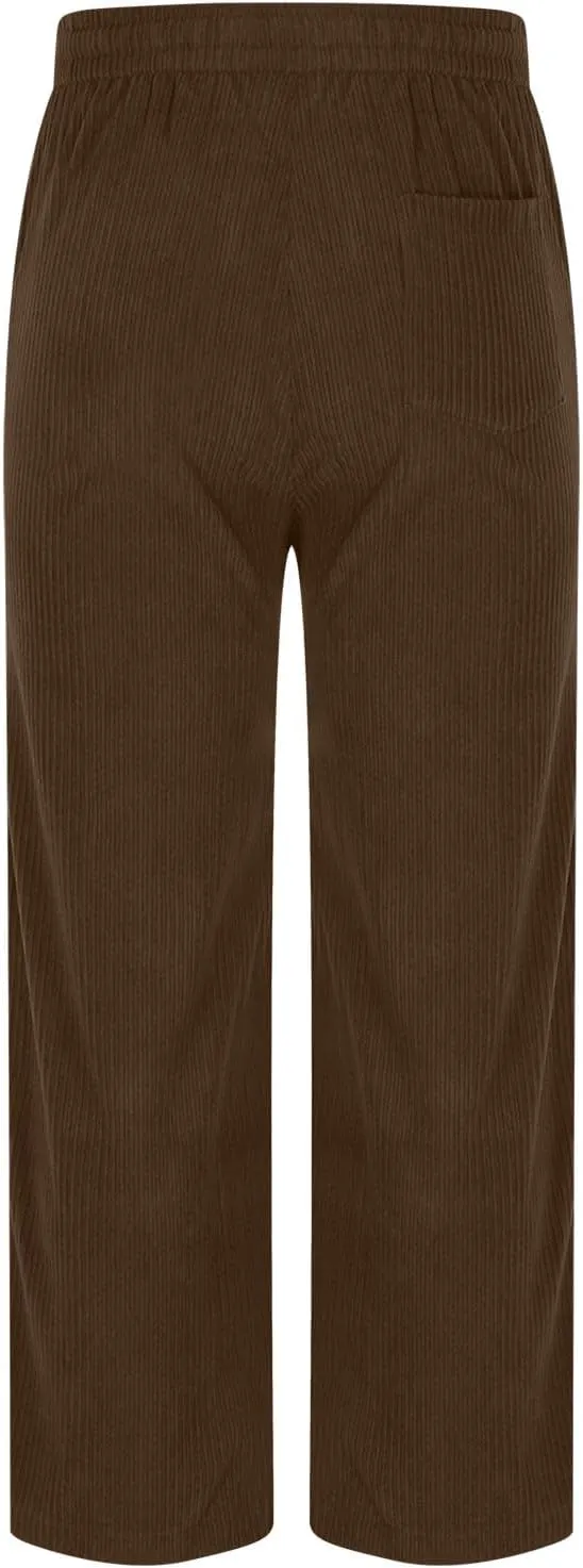 Men's Casual Baggy Corduroy Pants Stylish Comfortable Elastic High Waist Drawstring Wide Leg Trousers with Pockets