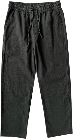 Mens Casual Linen Pants Loose Fit Straight Leg Elastic Waist Drawstring Trousers Summer Solid Beach Yoga Trouser