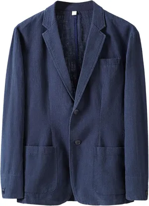 Mens Casual Linen Suit Coat Regular Fit Two Buttons Blazer Coats Lightweight Slim Fit Suits Jackets