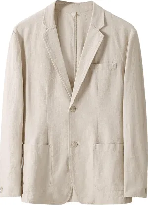 Mens Casual Linen Suit Coat Regular Fit Two Buttons Blazer Coats Lightweight Slim Fit Suits Jackets