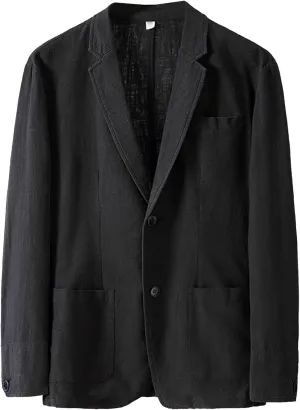 Mens Casual Linen Suit Coat Regular Fit Two Buttons Blazer Coats Lightweight Slim Fit Suits Jackets