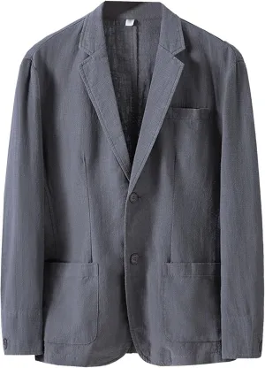 Mens Casual Linen Suit Coat Regular Fit Two Buttons Blazer Coats Lightweight Slim Fit Suits Jackets