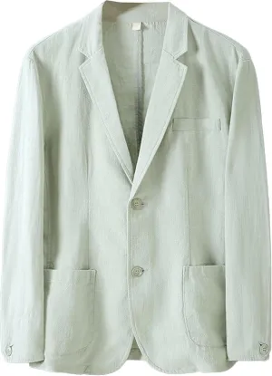 Mens Casual Linen Suit Coat Regular Fit Two Buttons Blazer Coats Lightweight Slim Fit Suits Jackets