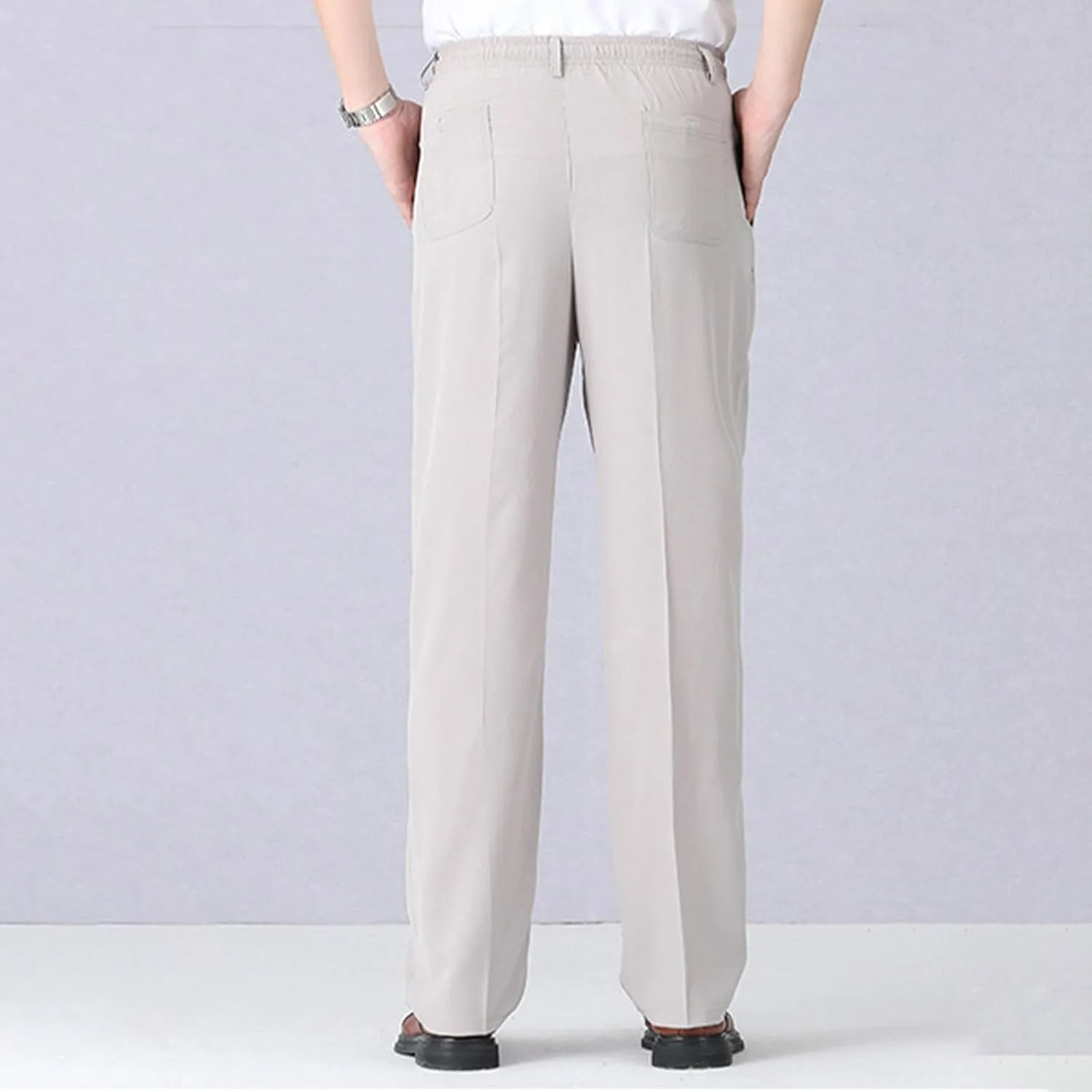 Mens Casual Pants Lightweight Loose Fit Elastic Waist Straight Leg Pant Summer Outdoor Work Travel Vacation Trousers