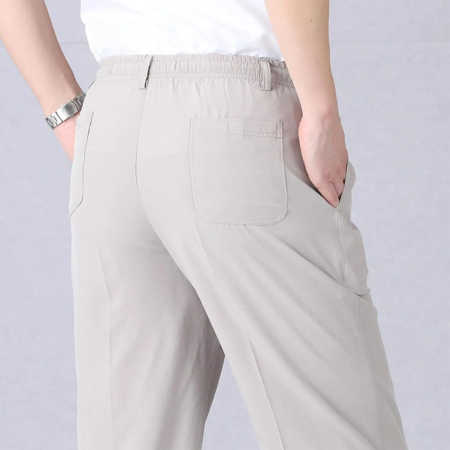 Mens Casual Pants Lightweight Loose Fit Elastic Waist Straight Leg Pant Summer Outdoor Work Travel Vacation Trousers