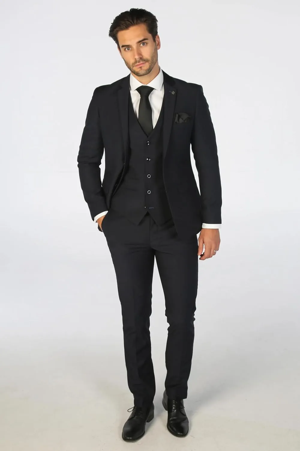 Men's Classic Tailored Fit Wedding Navy Blue Suit - 3 PC Formal Set Sold Separately