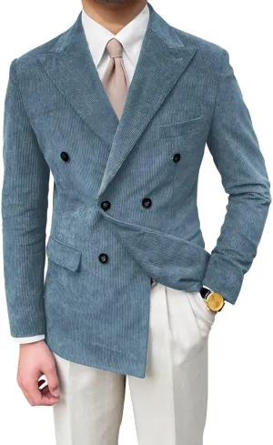 Mens Corduroy Jacket Double Breasted Blazer for Men Classic Suit Jacket Sport Coat Formal Casual Suit Blazer