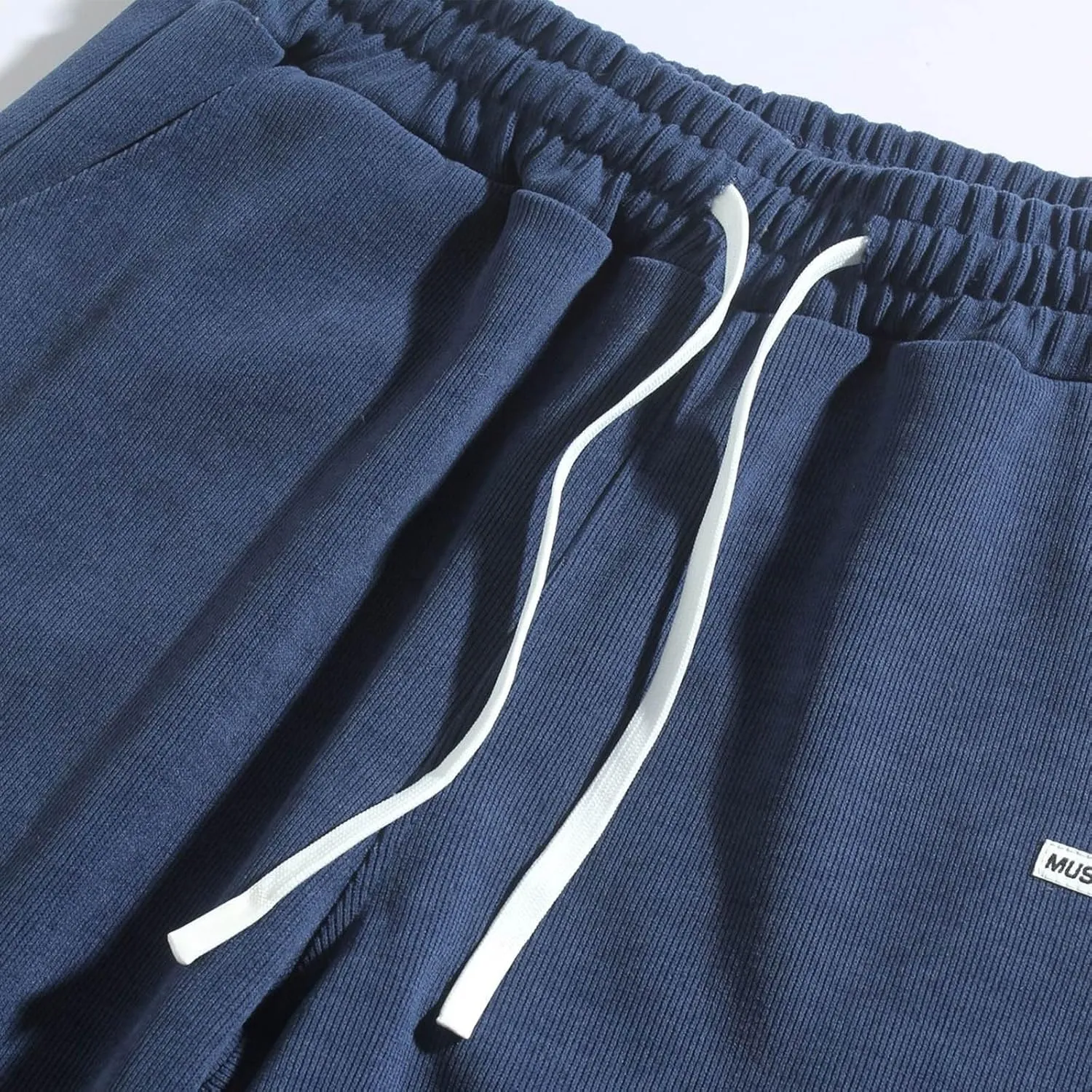 Men's Corduroy Pants Casual Loose Drawstring Elastic Waist Straight Wide Leg Jogger Sweatpant Trousers with Pockets