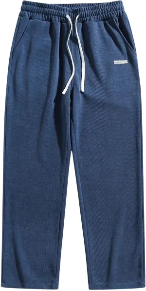 Men's Corduroy Pants Casual Loose Drawstring Elastic Waist Straight Wide Leg Jogger Sweatpant Trousers with Pockets
