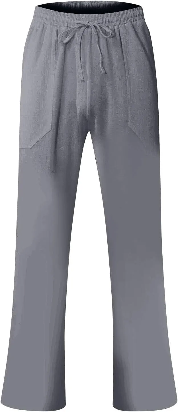 Men's Cotton Blend Pants Elastic Waist Drawstring Sweatpants with Pockets Loose Fit Joggers Workout Trousers